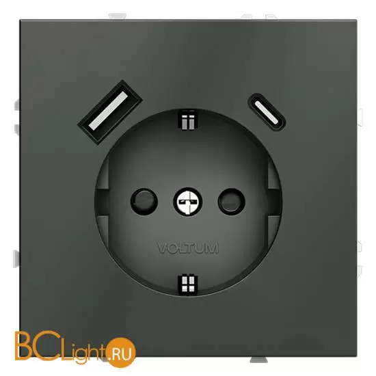 Розетка встраиваемая VOLTUM S70 с заземлением и защитными шторками, 16А, с USB, A+С, (титан) VLS040506