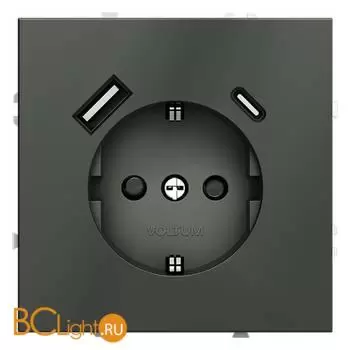 Розетка встраиваемая VOLTUM S70 с заземлением и защитными шторками, 16А, с USB, A+С, (титан) VLS040506