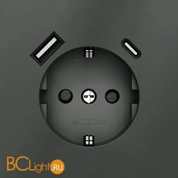 Розетка встраиваемая VOLTUM S70 с заземлением и защитными шторками, 16А, с USB, A+С, (титан) VLS040506 - Фото 0