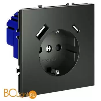 Розетка встраиваемая VOLTUM S70 с заземлением и защитными шторками, 16А, с USB, A+С, (титан) VLS040506 - Фото 1