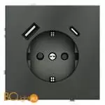 Розетка встраиваемая VOLTUM S70 с заземлением и защитными шторками, 16А, с USB, A+С, (титан) VLS040506