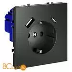 Розетка встраиваемая VOLTUM S70 с заземлением и защитными шторками, 16А, с USB, A+С, (титан) VLS040506 - Фото 1