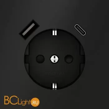 Розетка встраиваемая VOLTUM S70 с заземлением и защитными шторками, 16А, с USB, A+С, (черный матовый) VLS040508 - Фото 0