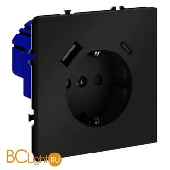 Розетка встраиваемая VOLTUM S70 с заземлением и защитными шторками, 16А, с USB, A+С, (черный матовый) VLS040508 - Фото 1