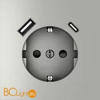 Розетка встраиваемая VOLTUM S70 с заземлением и защитными шторками, 16А, с USB, A+С, (сталь) VLS040505 - Фото 0