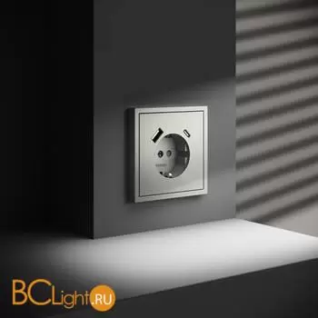 Розетка встраиваемая VOLTUM S70 с заземлением и защитными шторками, 16А, с USB, A+С, (сталь) VLS040505 - Фото 4