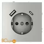 Розетка встраиваемая VOLTUM S70 с заземлением и защитными шторками, 16А, с USB, A+С, (сталь) VLS040505