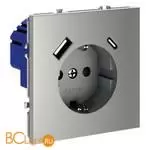 Розетка встраиваемая VOLTUM S70 с заземлением и защитными шторками, 16А, с USB, A+С, (сталь) VLS040505 - Фото 1