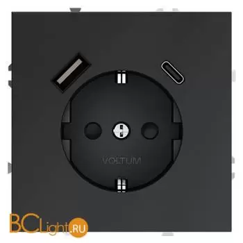 Розетка встраиваемая VOLTUM S70 с заземлением и защитными шторками, 16А, с USB, A+С, (графит) VLS040507