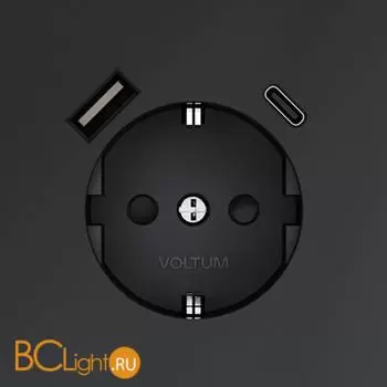 Розетка встраиваемая VOLTUM S70 с заземлением и защитными шторками, 16А, с USB, A+С, (графит) VLS040507 - Фото 0