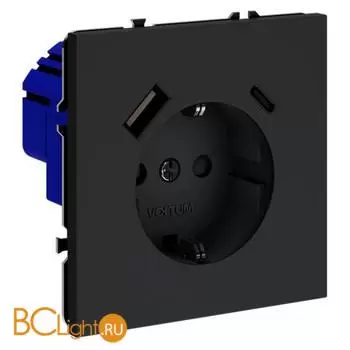 Розетка встраиваемая VOLTUM S70 с заземлением и защитными шторками, 16А, с USB, A+С, (графит) VLS040507 - Фото 1