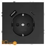 Розетка встраиваемая VOLTUM S70 с заземлением и защитными шторками, 16А, с USB, A+С, (графит) VLS040507
