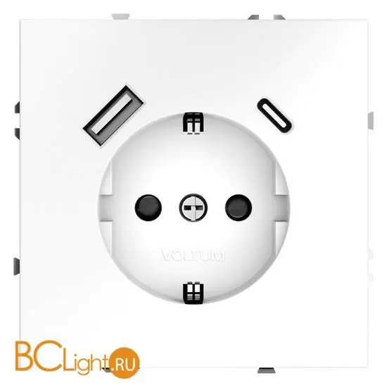 Розетка встраиваемая VOLTUM S70 с заземлением и защитными шторками, 16А, с USB, A+С, (белый матовый) VLS040502