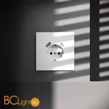 Розетка встраиваемая VOLTUM S70 с заземлением и защитными шторками, 16А, с USB, A+С, (белый матовый) VLS040502 - Фото 0