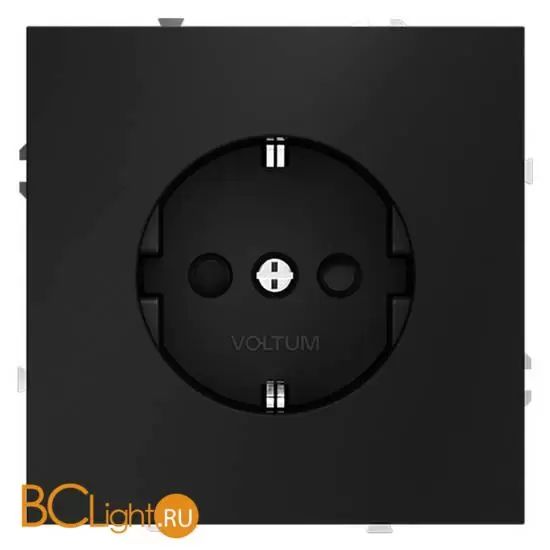 Розетка встраиваемая VOLTUM S70 с заземлением и защитными шторками, 16А, (черный матовый) VLS040208