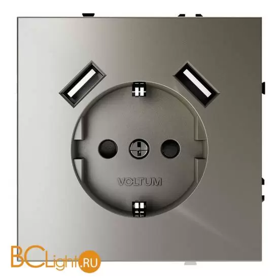 Розетка встраиваемая VOLTUM S70 с заземлением и защитными шторками, 16А, с USB, A+A, (шелк) VLS040404