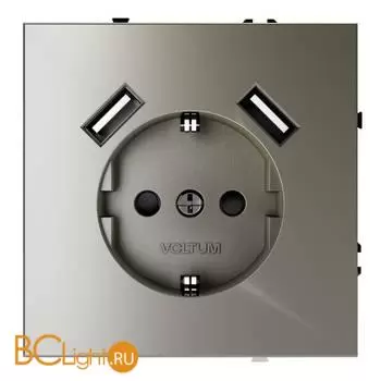 Розетка встраиваемая VOLTUM S70 с заземлением и защитными шторками, 16А, с USB, A+A, (шелк) VLS040404