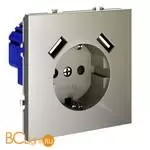 Розетка встраиваемая VOLTUM S70 с заземлением и защитными шторками, 16А, с USB, A+A, (шелк) VLS040404 - Фото 1