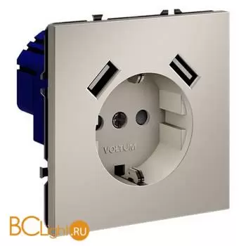 Розетка встраиваемая VOLTUM S70 с заземлением и защитными шторками, 16А, с USB, A+A, (кашемир) VLS040403 - Фото 1