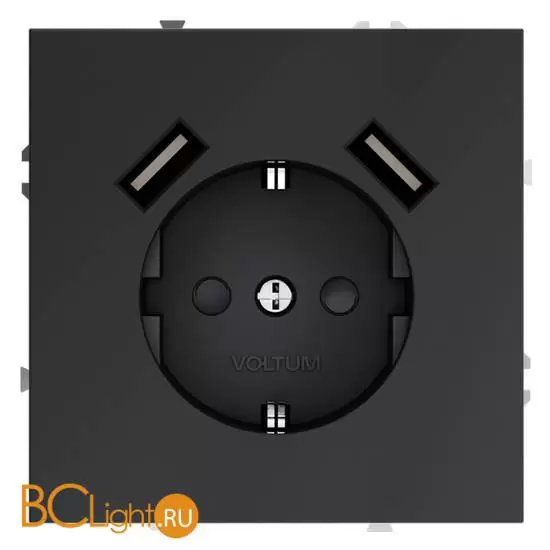 Розетка встраиваемая VOLTUM S70 с заземлением и защитными шторками, 16А, с USB, A+A, (графит) VLS040407