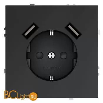 Розетка встраиваемая VOLTUM S70 с заземлением и защитными шторками, 16А, с USB, A+A, (графит) VLS040407