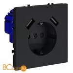 Розетка встраиваемая VOLTUM S70 с заземлением и защитными шторками, 16А, с USB, A+A, (графит) VLS040407 - Фото 1