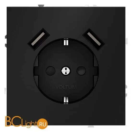Розетка встраиваемая VOLTUM S70 с заземлением и защитными шторками, 16А, с USB, A+A, (черный матовый) VLS040408