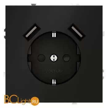 Розетка встраиваемая VOLTUM S70 с заземлением и защитными шторками, 16А, с USB, A+A, (черный матовый) VLS040408