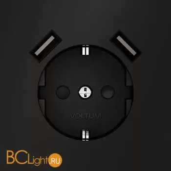 Розетка встраиваемая VOLTUM S70 с заземлением и защитными шторками, 16А, с USB, A+A, (черный матовый) VLS040408 - Фото 0
