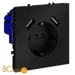 Розетка встраиваемая VOLTUM S70 с заземлением и защитными шторками, 16А, с USB, A+A, (черный матовый) VLS040408 - Фото 1