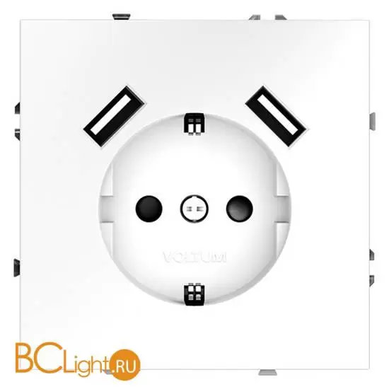 Розетка встраиваемая VOLTUM S70 с заземлением и защитными шторками, 16А, с USB, A+A, (белый матовый) VLS040402