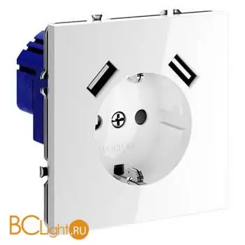 Розетка встраиваемая VOLTUM S70 с заземлением и защитными шторками, 16А, с USB, A+A, (белый глянцевый) VLS040401 - Фото 1