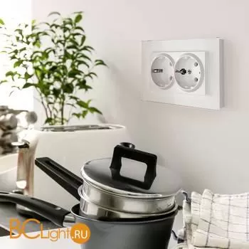 Рамка для двойной розетки (белый,стекло) Werkel Favorit W0081101 - Фото 0