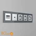 Накладка для двойной розетки Еthernet RJ-45 (серебряный рифленый) Werkel W1191109 a051350 - Фото 0