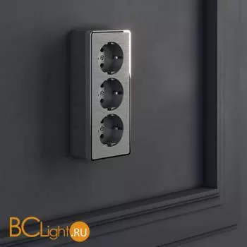 Розетка тройная с заземлением и шторками (графит рифленый) Werkel Gallant W5073104 a052595 - Фото 0