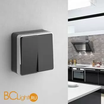 Выключатель двухклавишный (черный/хром) Werkel Gallant W5020035 a050972 - Фото 0