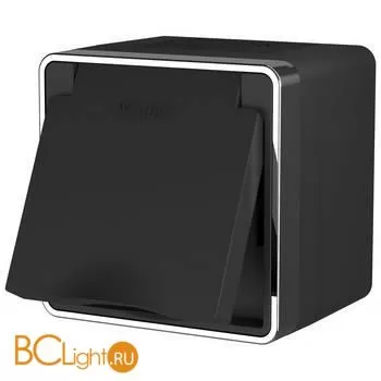 Розетка влагозащ. с зазем. с защит. крышкой и шторками (черный/хром) Werkel Gallant W5071235 a050970