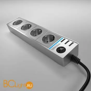 Розеточный блок 4-х местный + 3 USB (серебряный/серебряный рифленый) Werkel Gallant W6514945 a051458