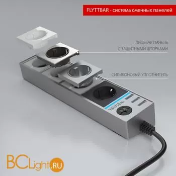 Розеточный блок 4-х местный + 3 USB (серебряный/серебряный рифленый) Werkel Gallant W6514945 a051458 - Фото 0