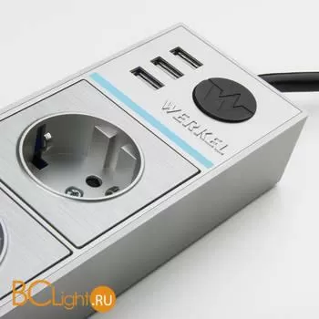 Розеточный блок 4-х местный + 3 USB (серебряный/серебряный рифленый) Werkel Gallant W6514945 a051458 - Фото 5