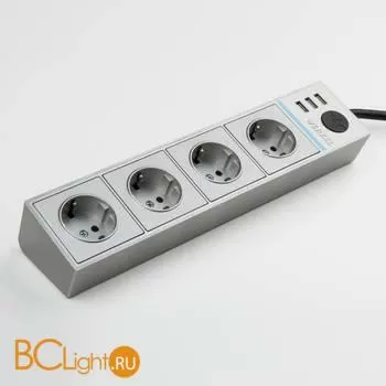Розеточный блок 4-х местный + 3 USB (серебряный/серебряный рифленый) Werkel Gallant W6514945 a051458 - Фото 3