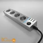 Розеточный блок 4-х местный + 3 USB (серебряный/серебряный рифленый) Werkel Gallant W6514945 a051458