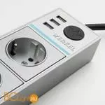 Розеточный блок 4-х местный + 3 USB (серебряный/серебряный рифленый) Werkel Gallant W6514945 a051458 - Фото 5