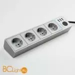 Розеточный блок 4-х местный + 3 USB (серебряный/серебряный рифленый) Werkel Gallant W6514945 a051458 - Фото 3