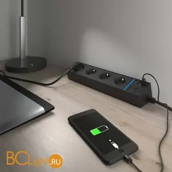 Розеточный блок 4-х местный + 3 USB (черный) Werkel Gallant W6514908 a051459 - Фото 1