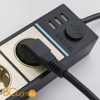 Розеточный блок 4-х местный + 3 USB (черный/шампань рифленый) Werkel Gallant W6514944 a051462 - Фото 1