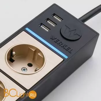 Розеточный блок 4-х местный + 3 USB (черный/шампань рифленый) Werkel Gallant W6514944 a051462 - Фото 2