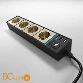 Розеточный блок 4-х местный + 3 USB (черный/шампань рифленый) Werkel Gallant W6514944 a051462