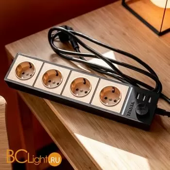 Розеточный блок 4-х местный + 3 USB (черный/шампань рифленый) Werkel Gallant W6514944 a051462 - Фото 10