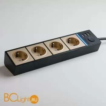 Розеточный блок 4-х местный + 3 USB (черный/шампань рифленый) Werkel Gallant W6514944 a051462 - Фото 13